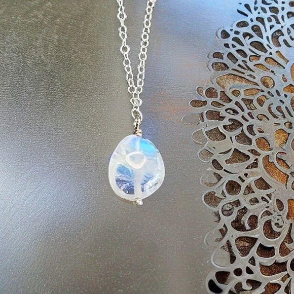 Genuine Rainbow Moonstone Pendant Necklace! - Picture 2 of 5